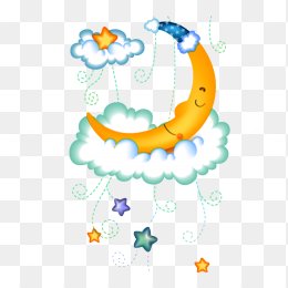 月牙卡通暖黄星星云朵人脸素材免抠图图形
