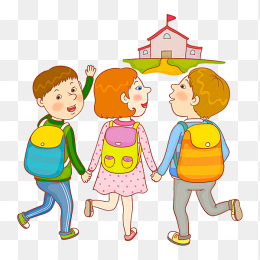三个卡通人物上学