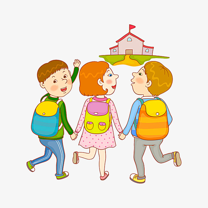 三个卡通人物上学