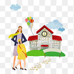 卡通母亲和女儿