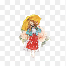 卡通撑伞女孩