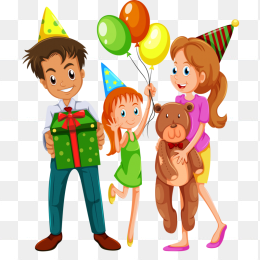 卡通人物朋友生日礼物气球图形素材免抠图