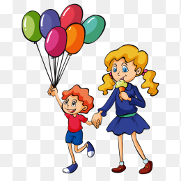 卡通人物母子气球图形素材免抠图