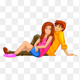 卡通人物恋人斜靠图形素材免抠图