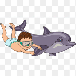卡通人物男孩海豚图形素材免抠图