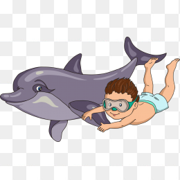卡通人物小孩玩耍海豚图形素材免抠图