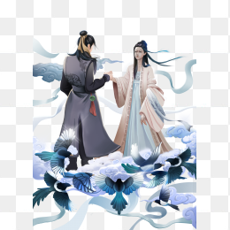 卡通人物仙鹤恋人图形素材免抠图