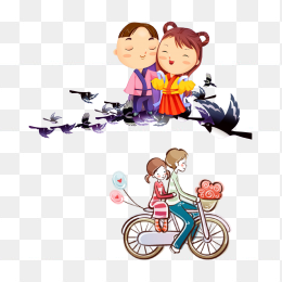 卡通人物情侣单车图形素材免抠图