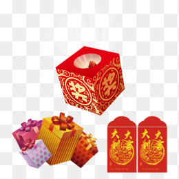 免抠抽奖箱金币红包素材