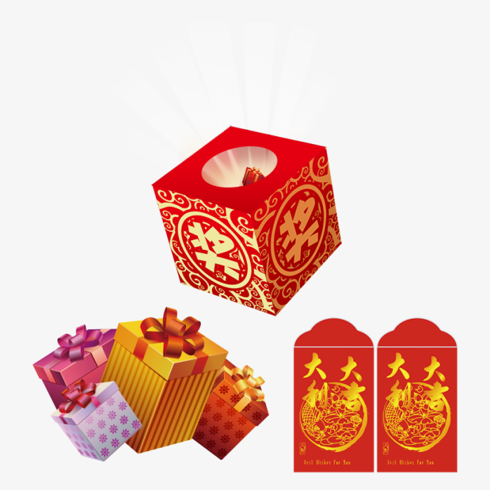 免抠抽奖箱金币红包素材