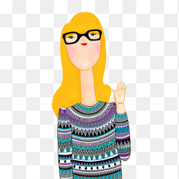 手绘女生免抠素材