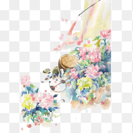 水彩古风手绘免抠图