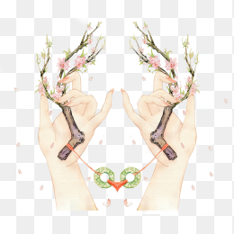 鹿角水彩古风手绘免抠