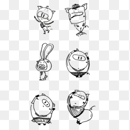 黑白手绘卡通小猪