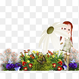 花丛中的卡通女孩