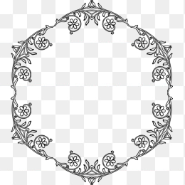 六角形黑白花边框素材