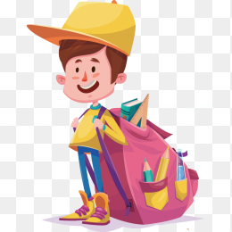 卡通背书包的小男孩