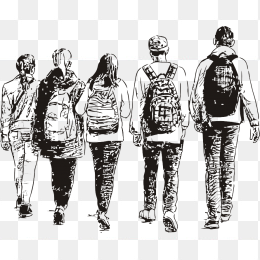 黑白学生上学人物