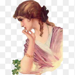 手绘低头思考的女人