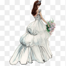 手绘穿婚纱的新娘