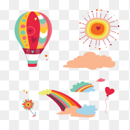 手绘太阳彩虹热气球