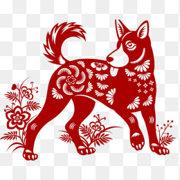 红色狗年剪纸画