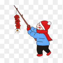 卡通小孩放新年鞭炮