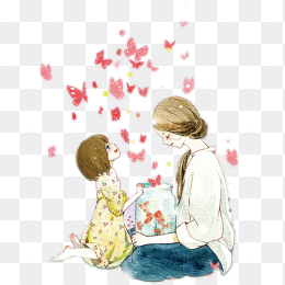 手绘母女