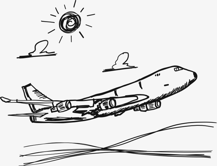 卡通手绘黑白飞机