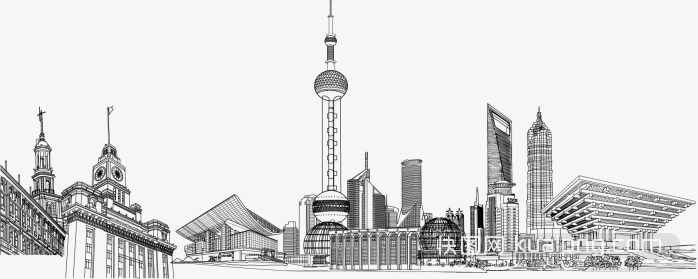 手绘上海城市剪影