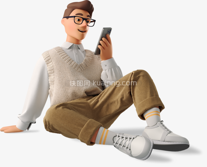 3D商务看手机的男人