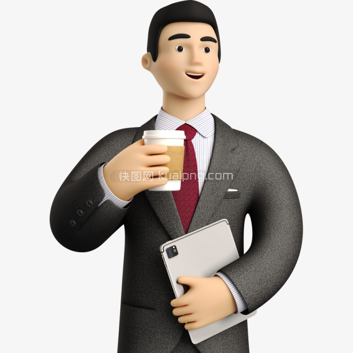 3D商务喝咖啡的男人