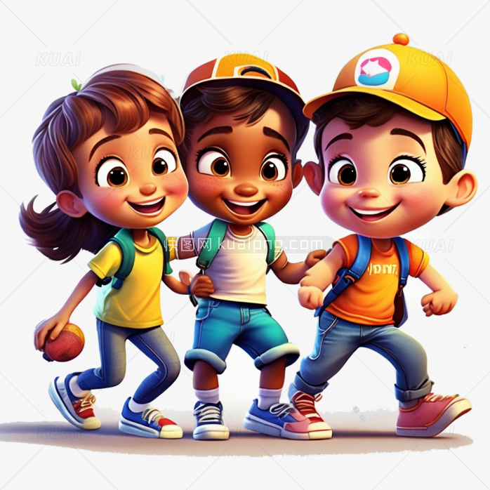 手绘3D一群小学生