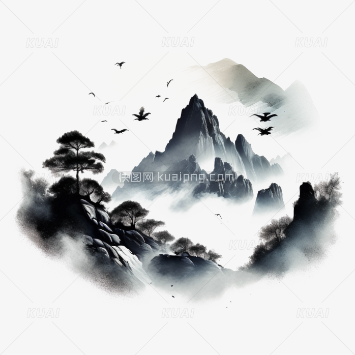 中国风水墨山水画-快图网-免费PNG图片免抠PNG高清背景素材库kuaipng.com