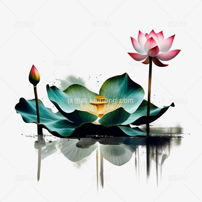 手绘水墨荷花