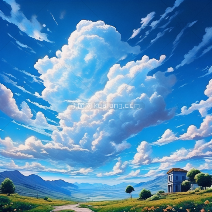 蓝天白云插画