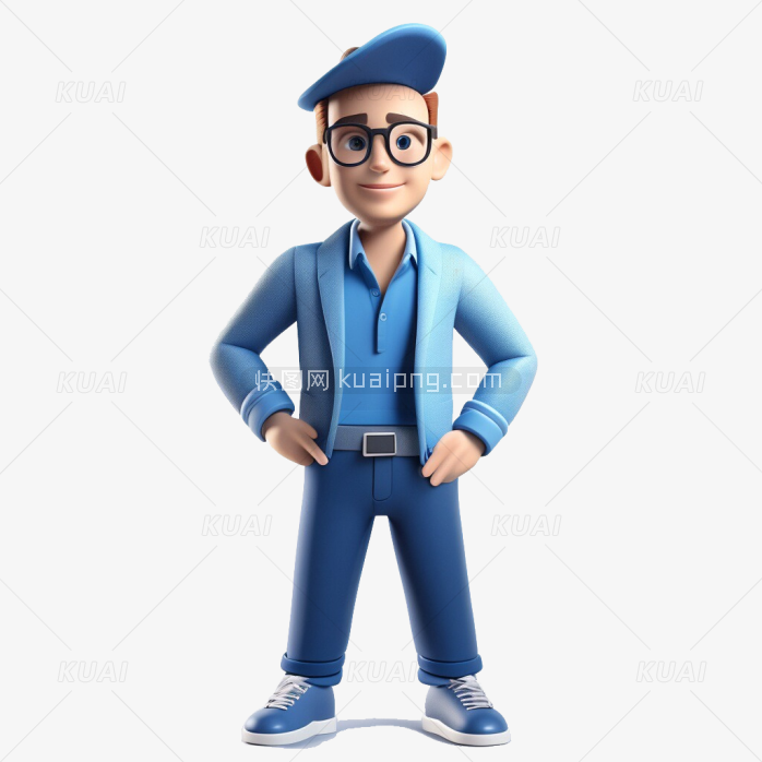 3D蓝色着装的男人