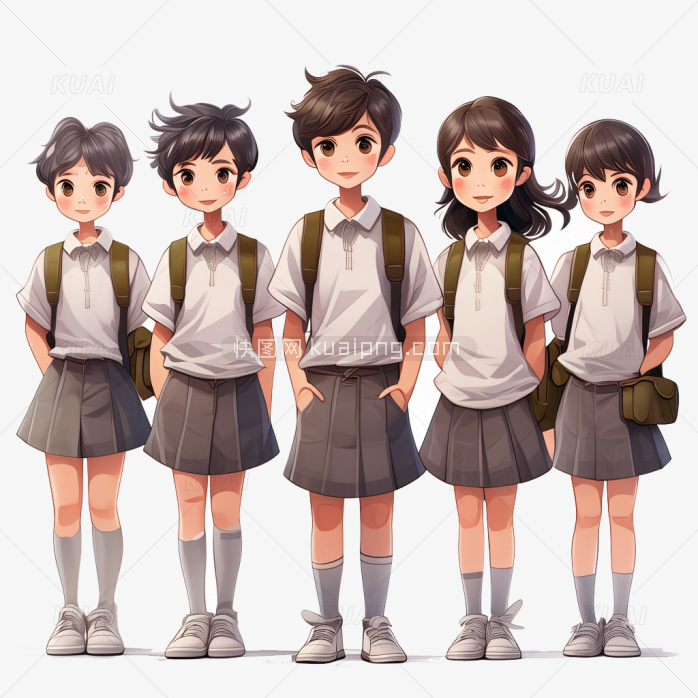 五个学生站着