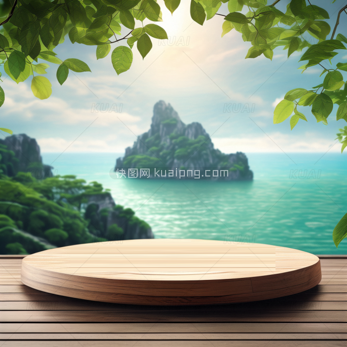 绿色海边木板电商产品展示图
