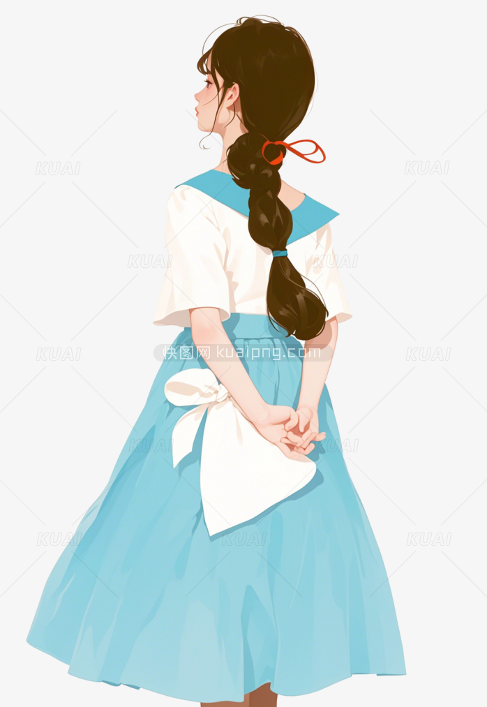 手绘女孩背对着的镜头