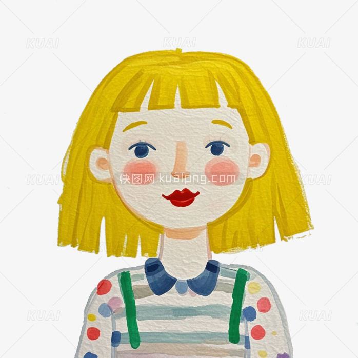 彩绘卡通短发小女孩画