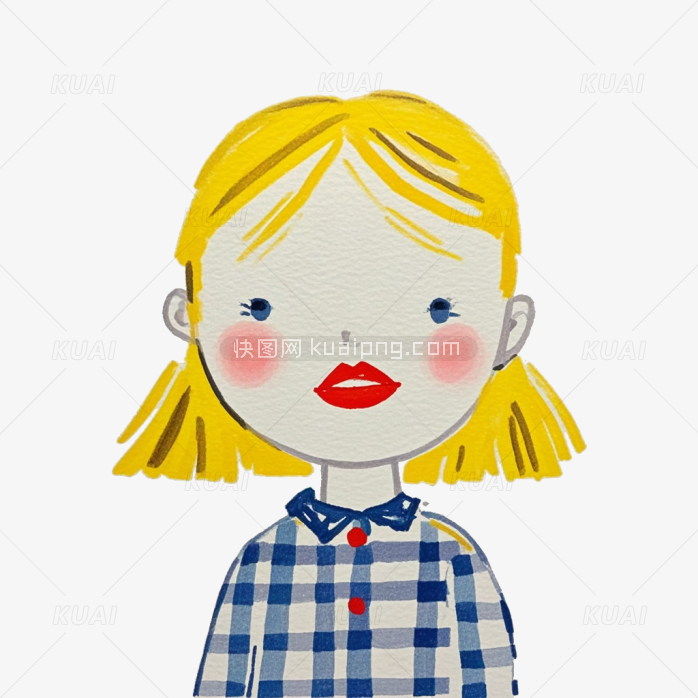 彩绘黄头发的小女孩学生绘画