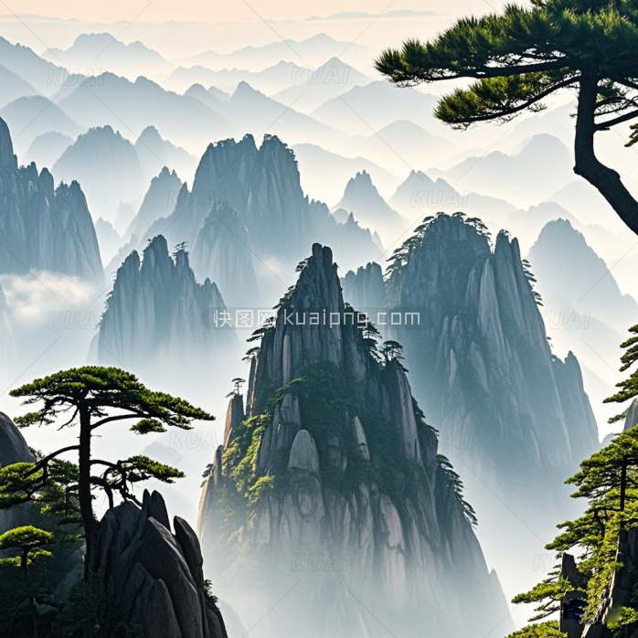 安徽黄山风景画插画