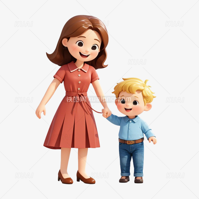 3D卡通母子人物素材