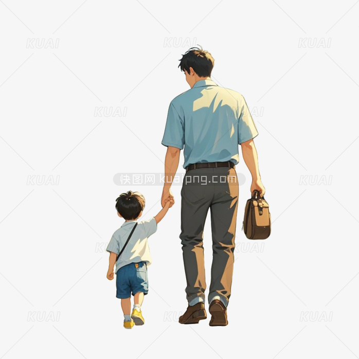 手绘父亲牵着小孩人物