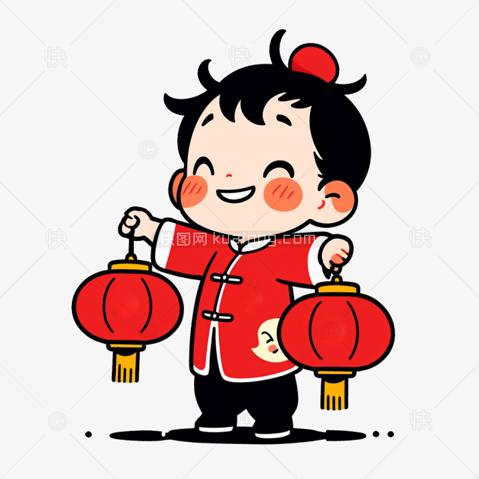 可爱小孩提着灯笼