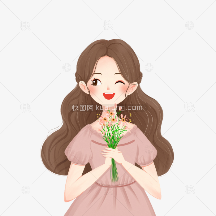 快图网原创女神节捧花手绘美女
