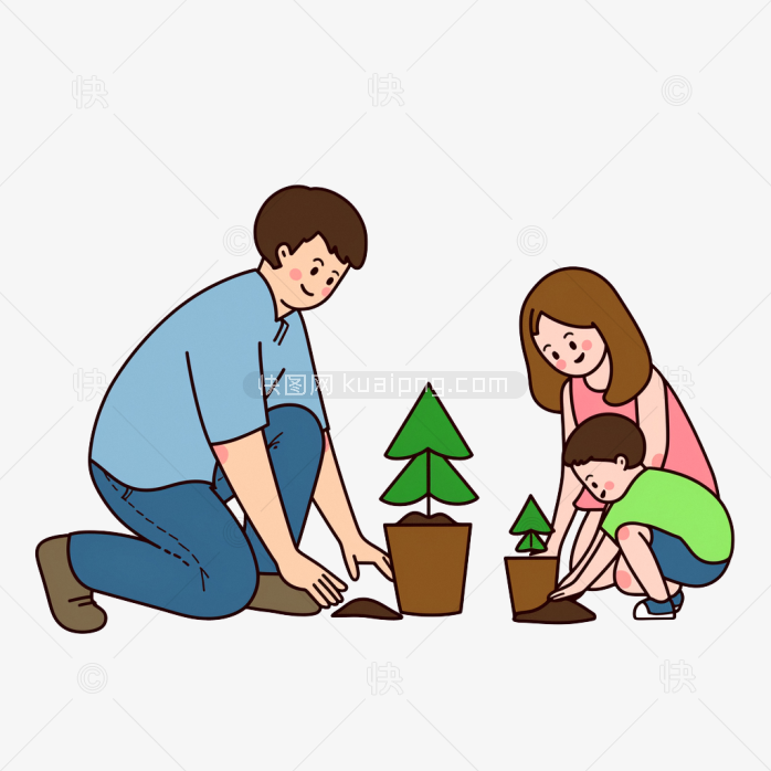 快图网原创手绘植树节种人物场景