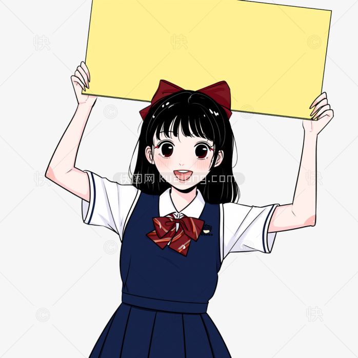 原创手绘女学生手举牌