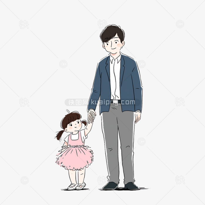 原创手绘父亲牵着女儿
